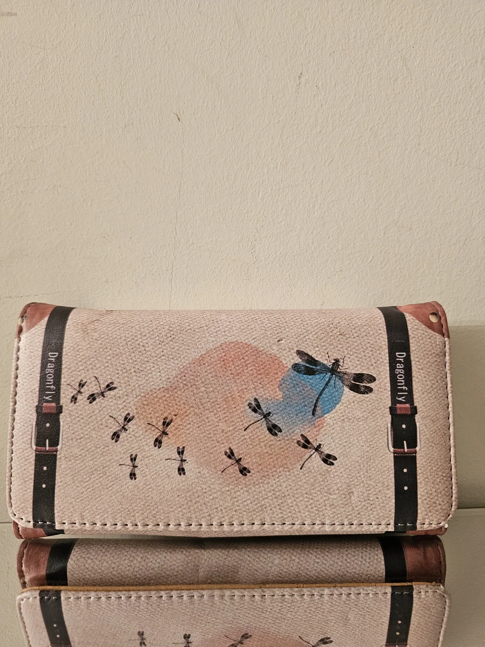 Dragonfly Printed Pink Trifold Wallet - - Picture 1 of 3